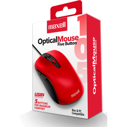 Mouse Optico Maxell - 3600dpi - 5 Botones - Rojo